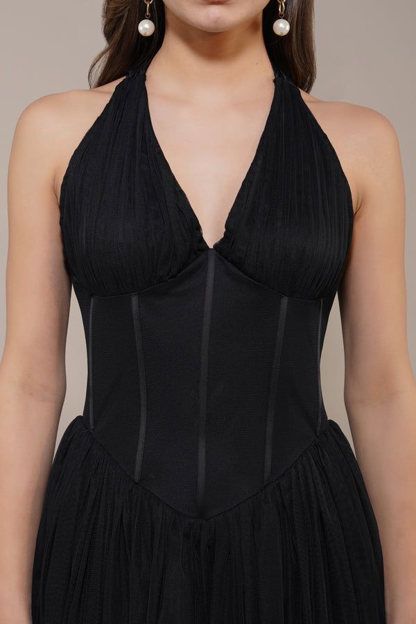 Lace & Beads Therma Mini Dress In Black