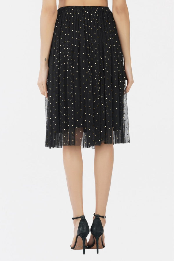 Lace & Beads Val Black And Gold Tulle Midi Skirt