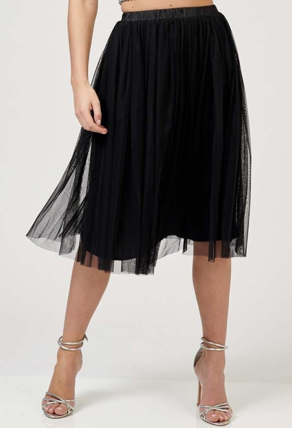 lace & beads Val Tulle Midi Skirt in Black
