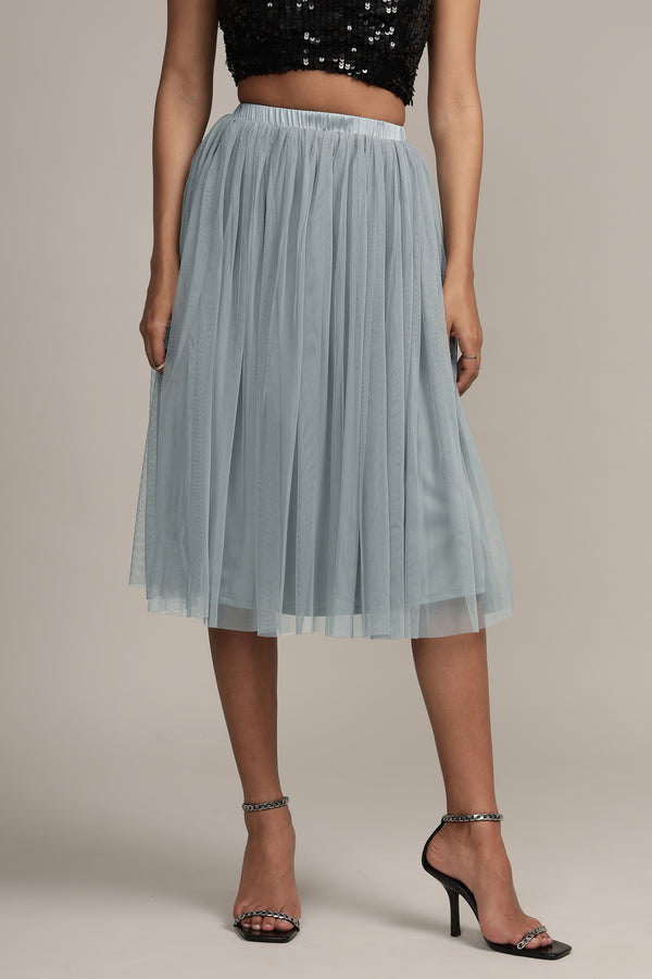 Lace & Beads Val Tulle Midi Skirt In Teal