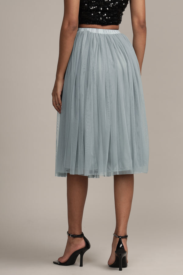 Lace & Beads Val Tulle Midi Skirt In Teal