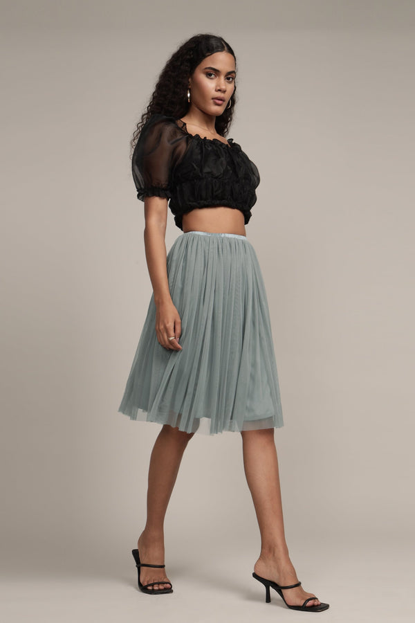 Lace & Beads Valentina Skirt In Teal Grey