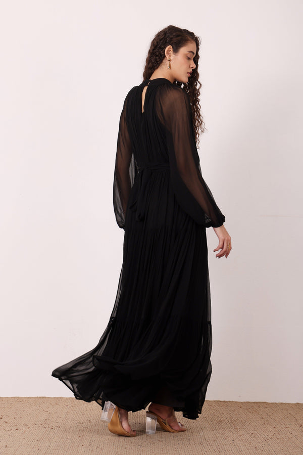 Lace & Beads Violetta Maxi Dress In Black