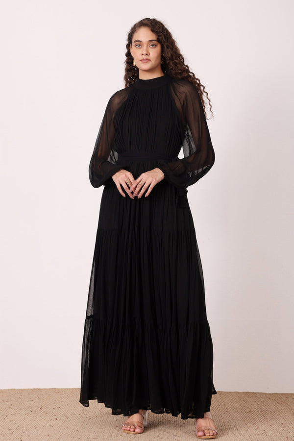 lace & beads Violetta Maxi Dress in Black