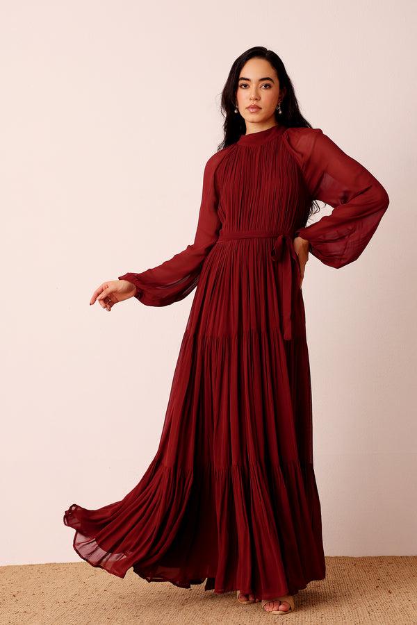 Lace & Beads Violetta Maxi Dress In Burgundy