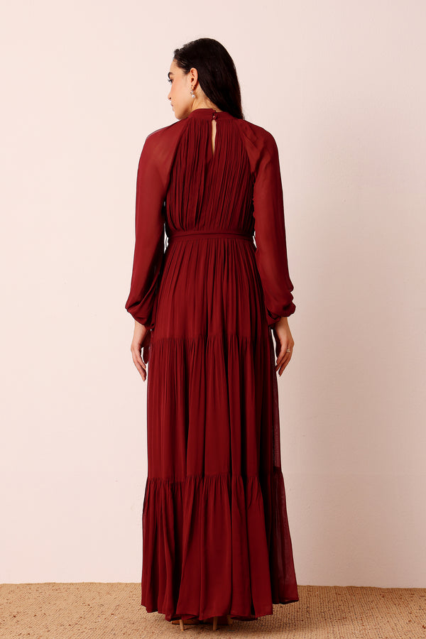 Lace & Beads Violetta Maxi Dress In Burgundy