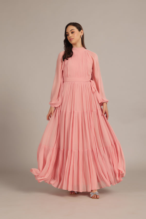 Lace & Beads Violetta Maxi Dress In Dusty Pink