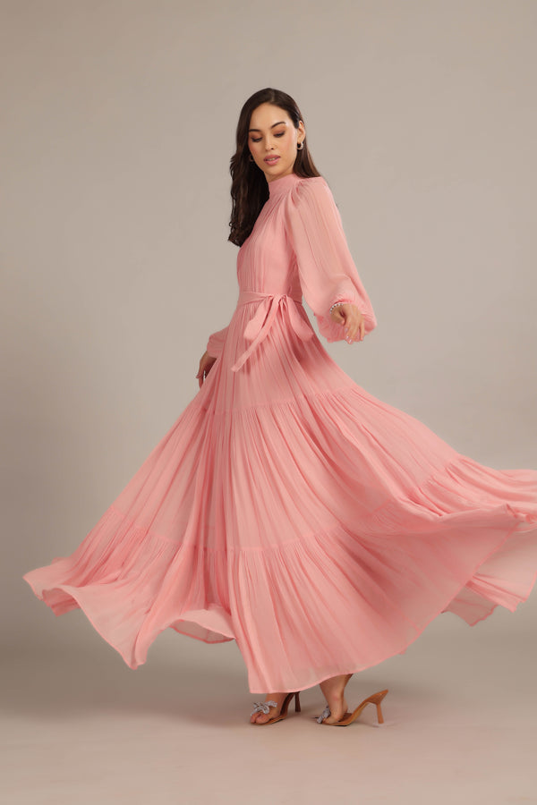 lace & beads Violetta Maxi Dress in Dusty Pink