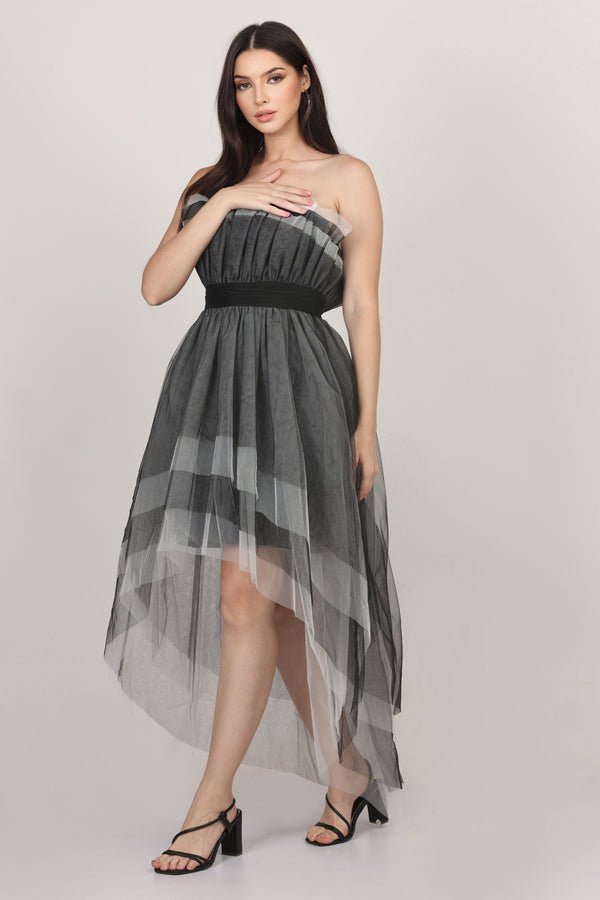 Lace & Beads Wednesday High Low Tulle Dress In Black