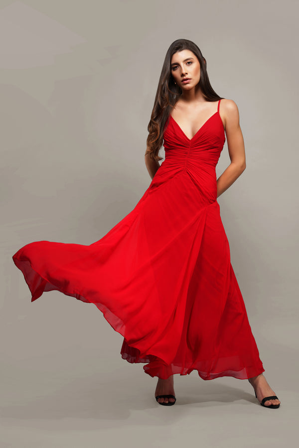 Lace & Beads Whitley Maxi Dress In Red