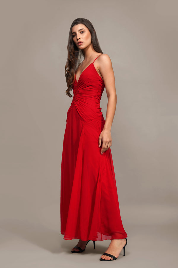 Lace & Beads Whitley Maxi Dress In Red