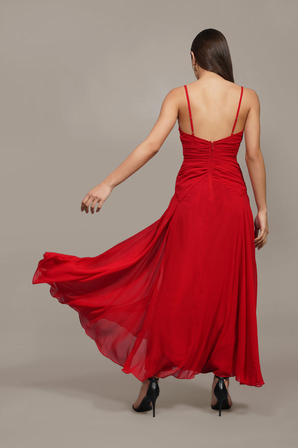 Lace & Beads Whitley Maxi Dress In Red
