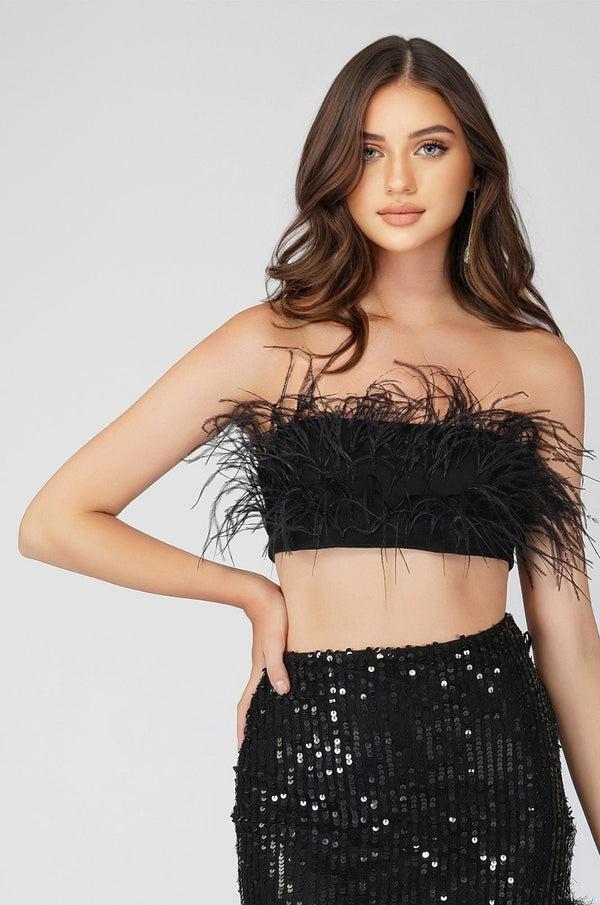 Lace & Beads Xara Black Feather Top
