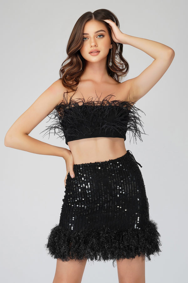 lace & beads Xara Black Feather Top