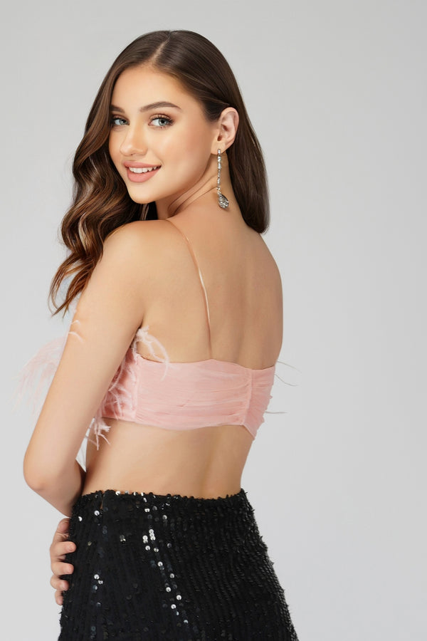 Lace & Beads Xara Pink Feather Top