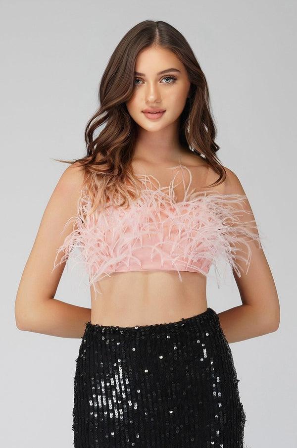 Lace & Beads Xara Pink Feather Top