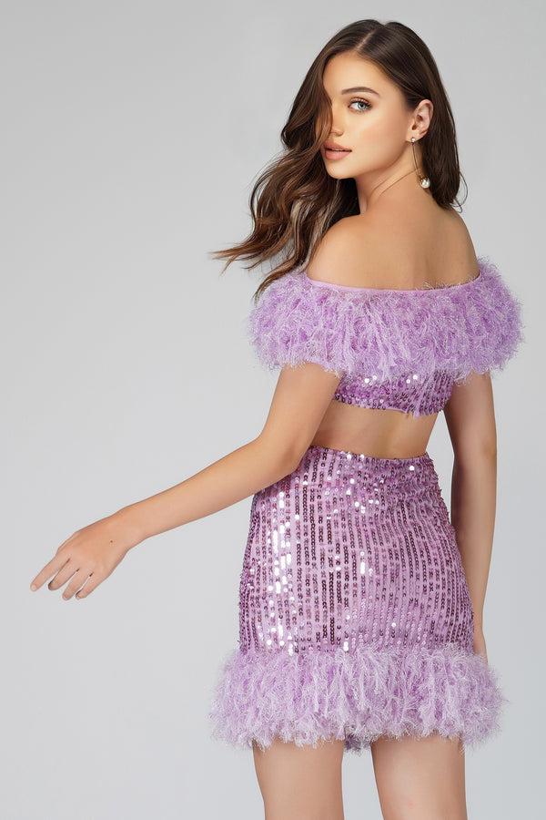 Lace & Beads Zuri Sequin Lilac Feather Skirt