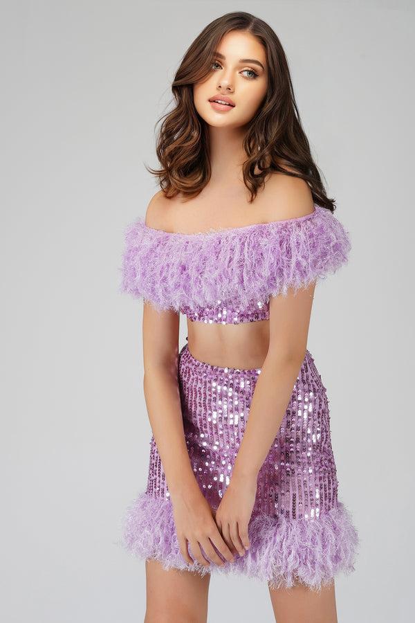 Lace & Beads Zuri Sequin Lilac Feather Skirt