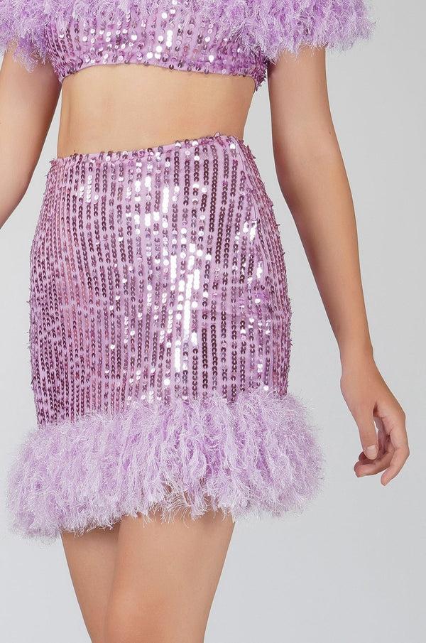 lace & beads Zuri Sequin Lilac Feather Skirt