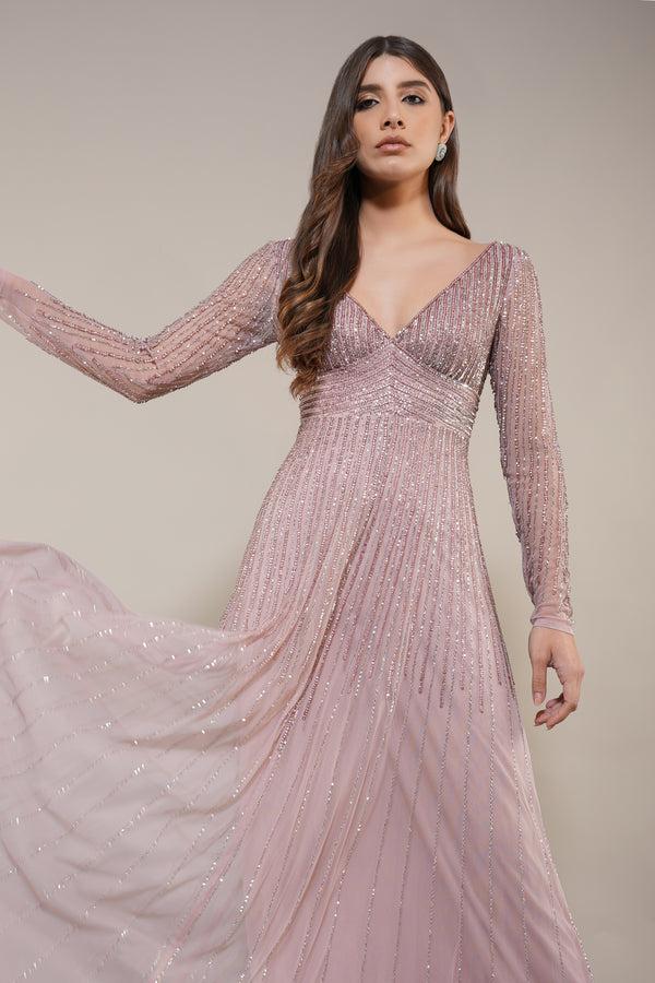 Lace & Beads Laura Embellished Maxi Dress In Blush Pink