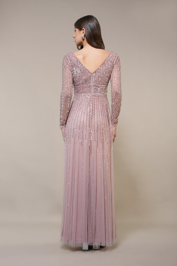 Lace & Beads Laura Embellished Maxi Dress In Blush Pink