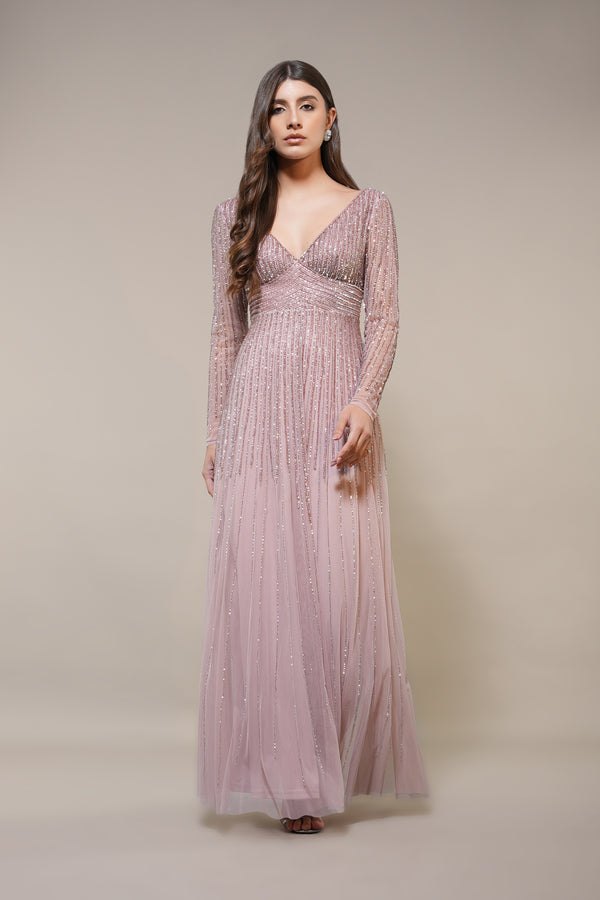 lace & beads Laura Embellished Maxi Dress in Blush Pink