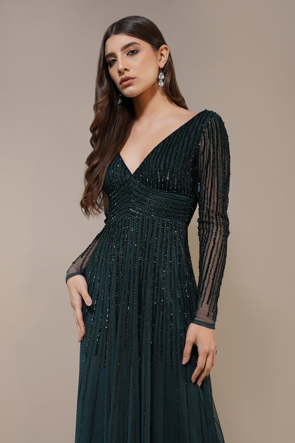 Lace & Beads Laura Embellished Maxi Dress In Emerald Green