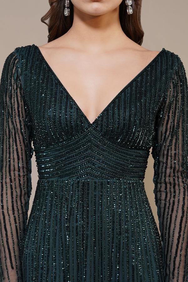 Lace & Beads Laura Embellished Maxi Dress In Emerald Green