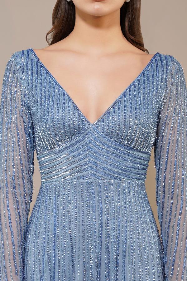 Lace & Beads Laura Embellished Maxi Dress In Powder Blue