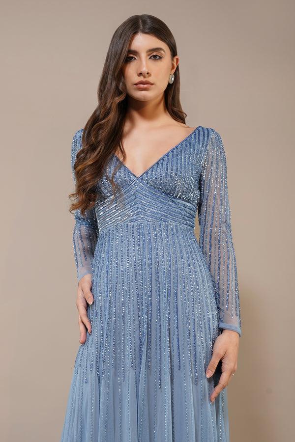 Lace & Beads Laura Embellished Maxi Dress In Powder Blue