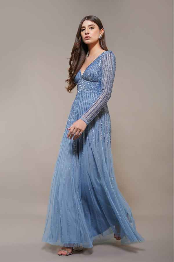 lace & beads Laura Embellished Maxi Dress in Powder Blue