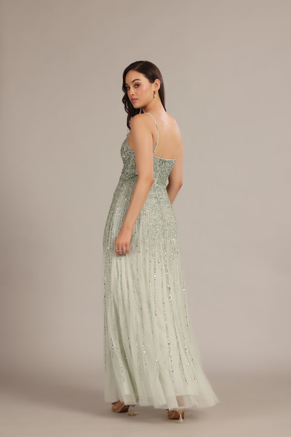 Lace & Beads Legacy Embellished Maxi Dress In Sage Green