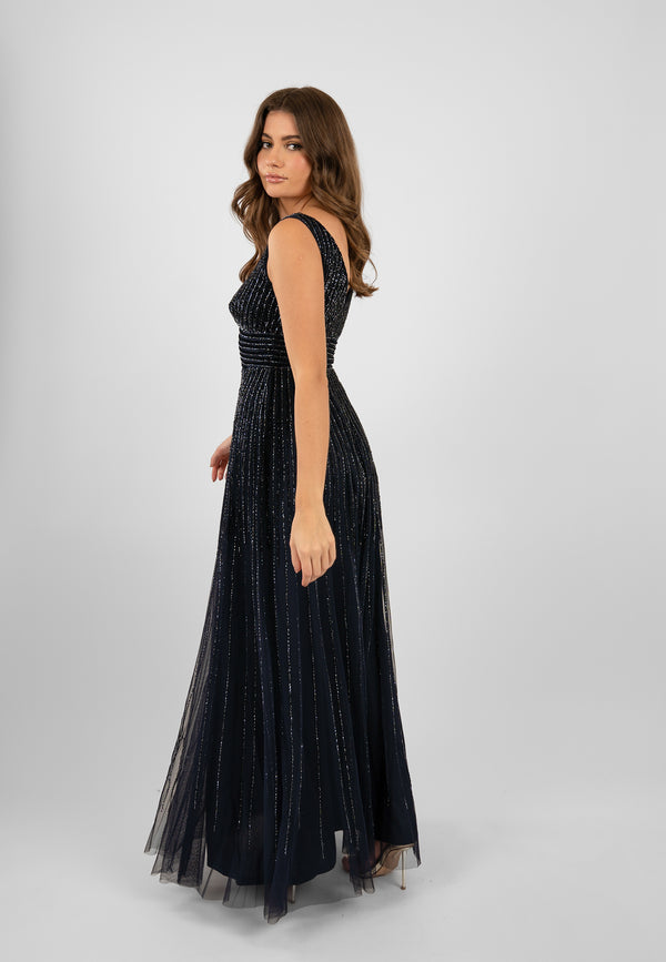 Lace & Beads Lorelai Navy Blue Embellished Maxi Dress
