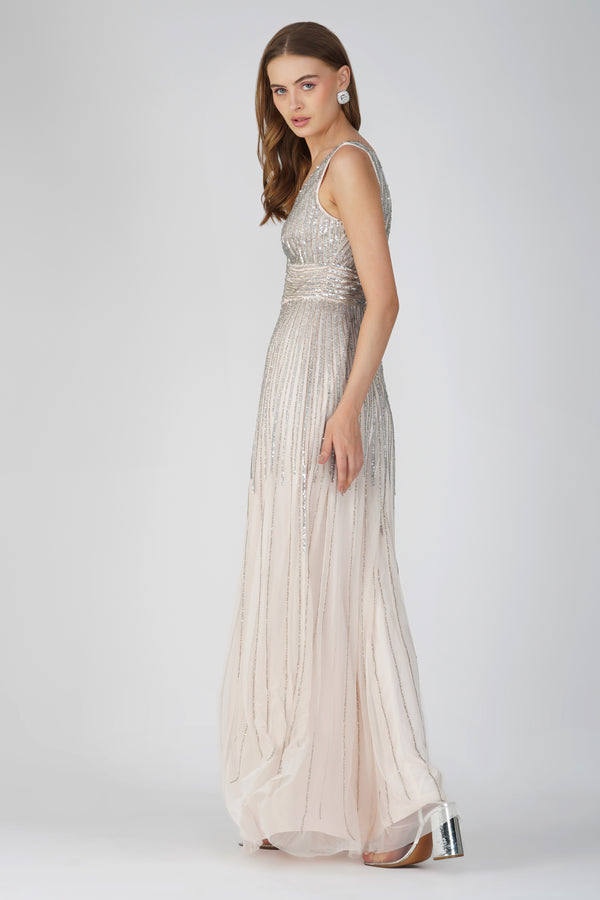 Lace & Beads Lorelai Powder Pink Embellished Maxi Dress