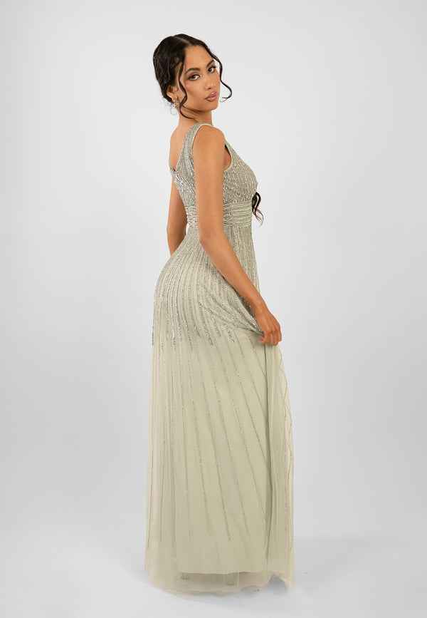Lace & Beads Lorelai Sage Green Embellished Maxi Dress
