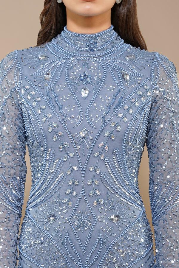 Lace & Beads Lotus Embellished Maxi Dress In Light Blue