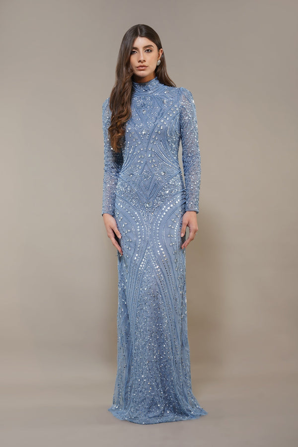 lace & beads Lotus Embellished Maxi Dress in Light Blue