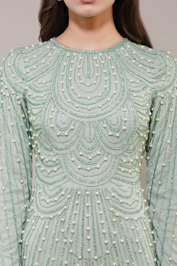 Lace & Beads Mabel Embellished Maxi Dress In Pistachio