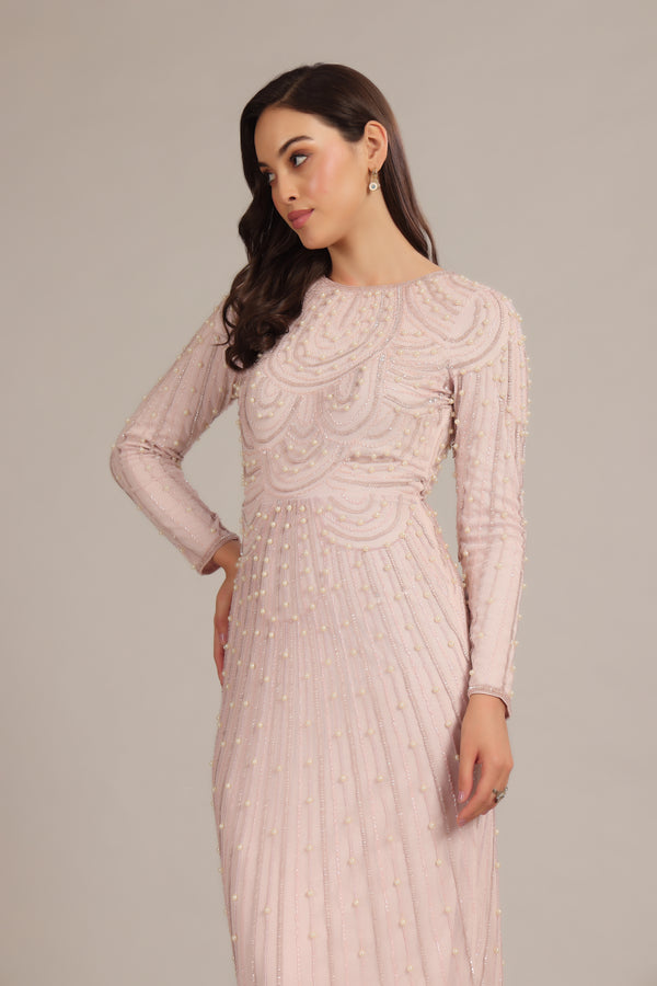 Lace & Beads Mabel Embellished Maxi Dress In Powder Pink