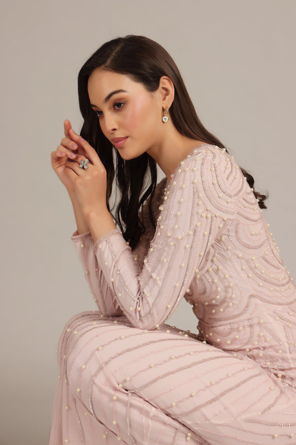 Lace & Beads Mabel Embellished Maxi Dress In Powder Pink