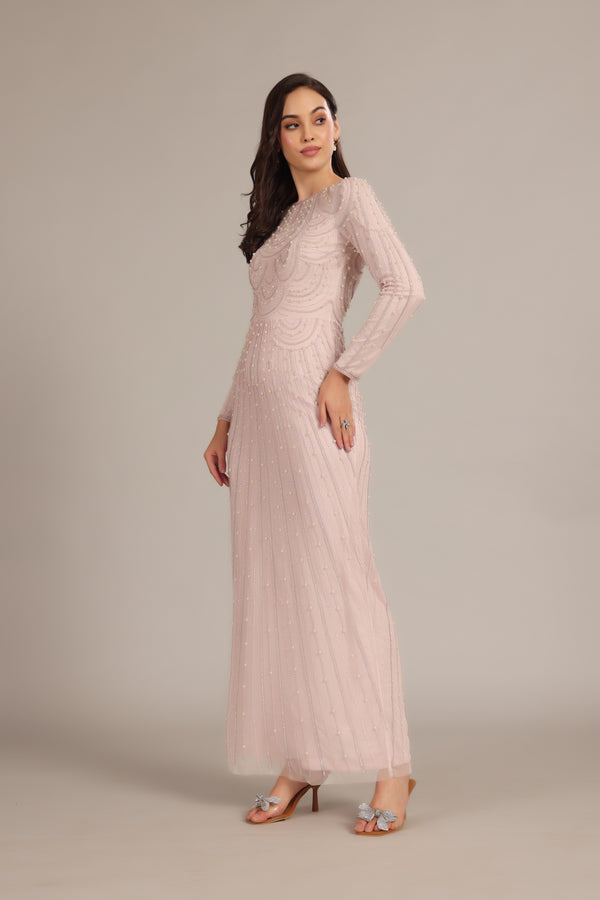 Lace & Beads Mabel Embellished Maxi Dress In Powder Pink