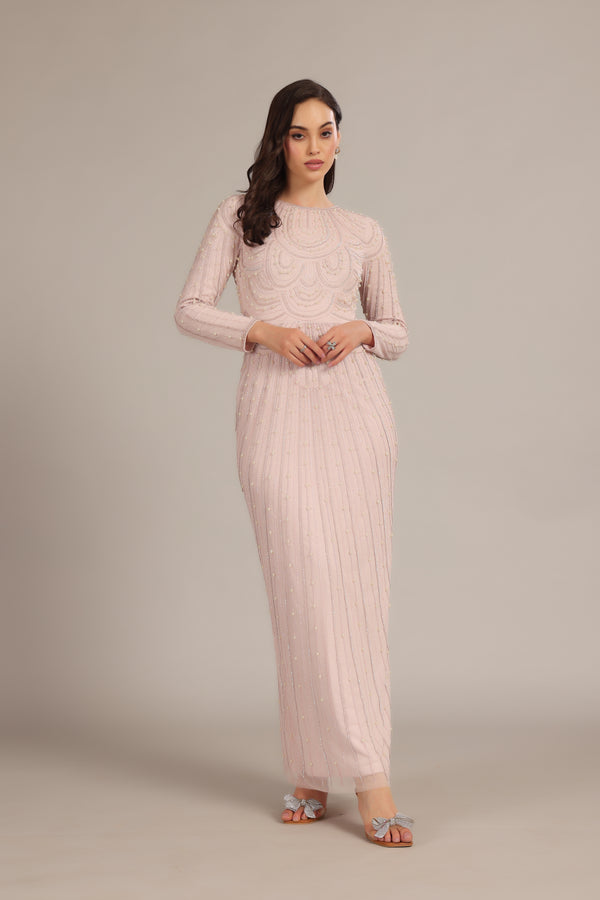 lace & beads Mabel Embellished Maxi Dress in Powder Pink