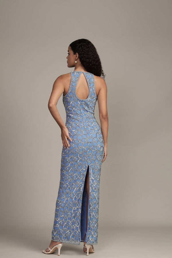 Lace & Beads Maddox Embellished Maxi Dress In Powder Blue