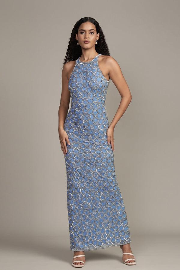 lace & beads Maddox Embellished Maxi Dress in Powder Blue