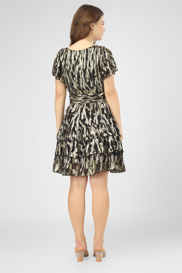 Lace & Beads Madison Black Metallic Printed Mini Dress