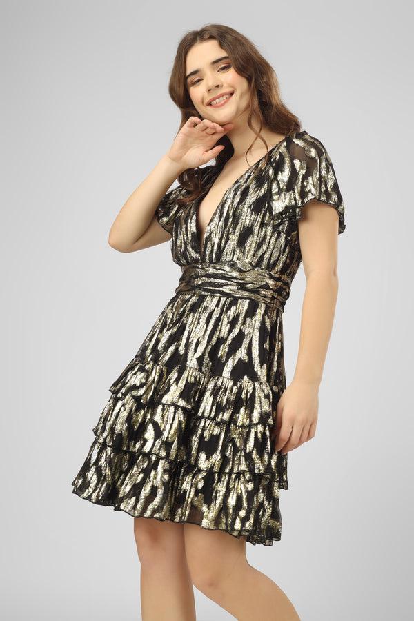 Lace & Beads Madison Black Metallic Printed Mini Dress