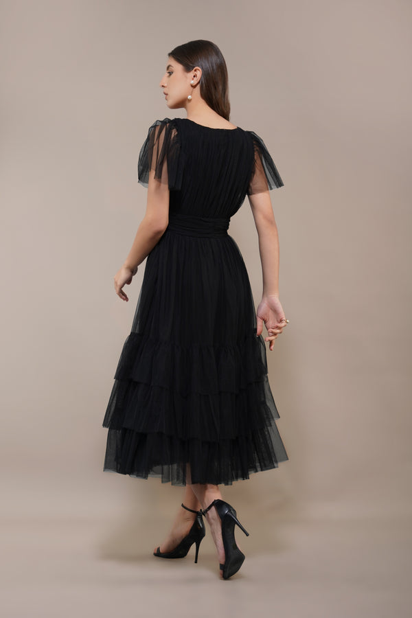 Lace & Beads Madison Black Tulle Bridesmaid Midi Dress
