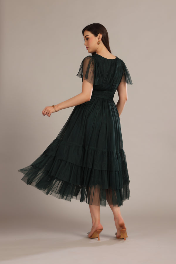 Lace & Beads Madison Forest Green Midi Bridesmaid Dress