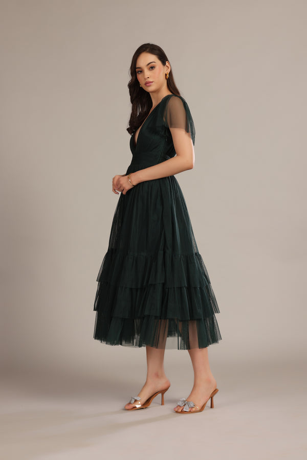 Lace & Beads Madison Forest Green Midi Bridesmaid Dress