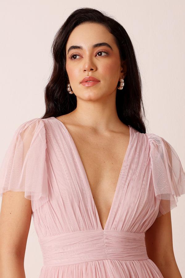 Lace & Beads Madison Powder Pink Midi Bridesmaid Dress